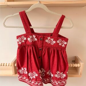 Toddler Red Embroidered Button-Front Top